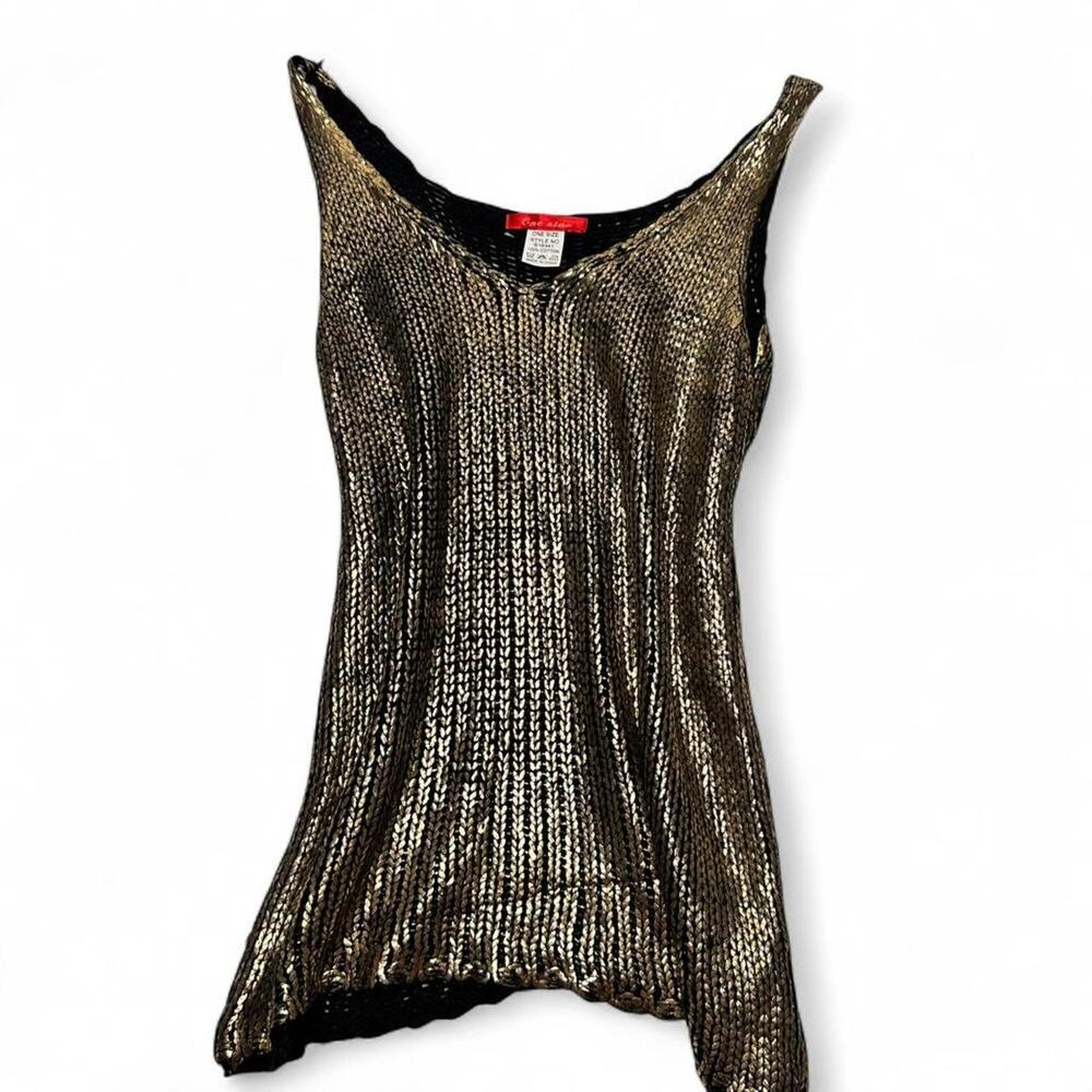 One Star Vintage Y2K 2000 Gold & Black Knitted One Size Fits A XS -M 100% Cotton
